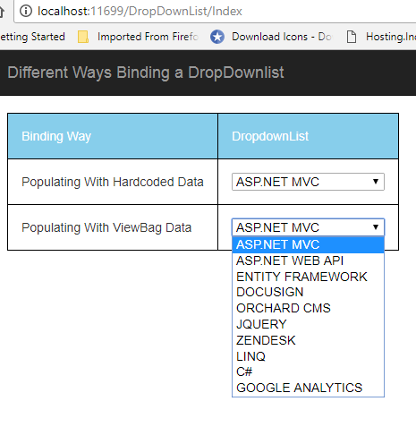 dropdownlist razor mvc binding populate viewdata