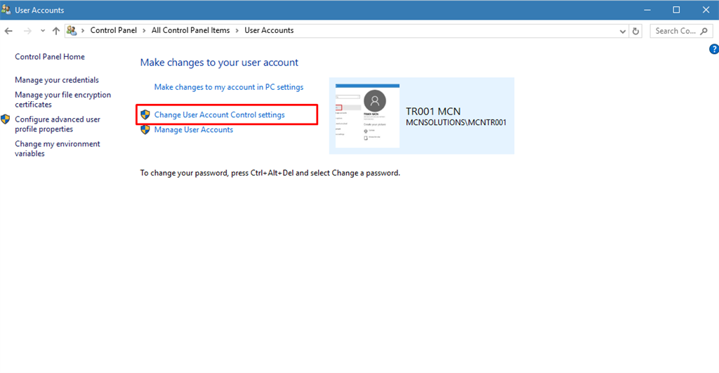 Disable User Account Control In Windows 10