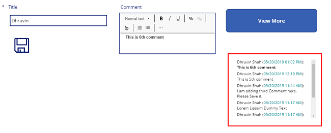 Display Appended Comments Version History From SharePoint List On PowerApps