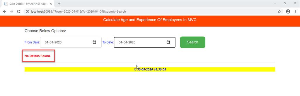 CalculateAge And Experience Using Table Data And Stored Procedure In MVC