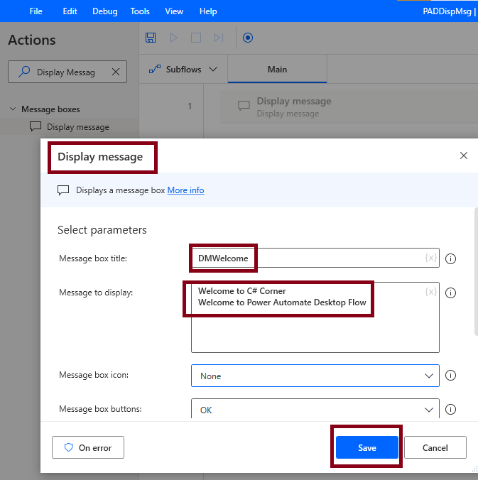 Display Message Action In Desktop Flow Using Microsoft Power Automate