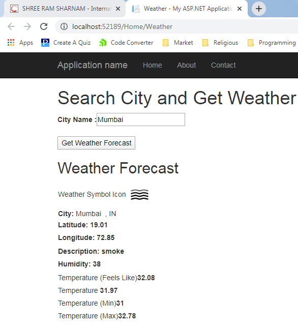 Display Weather Forecast In ASP.NET MVC Using OpenWeatherMap Weather API