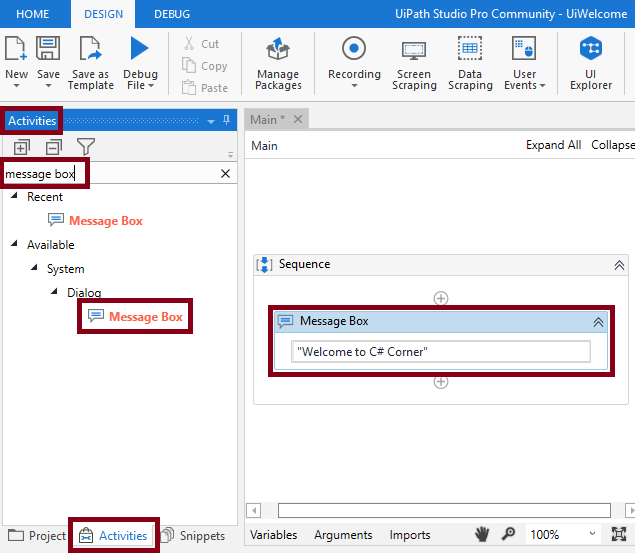 Display Welcome Message Using UiPath Studio