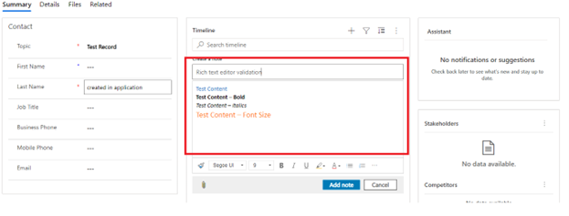 Dynamics 365 - Rich Text Editor - Timeline - Wave 2