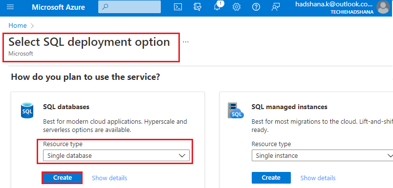 Build Single Database In Azure