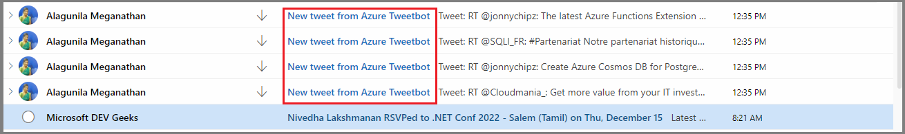 Email yourself new tweet with specific keyword Using Azure Logic App