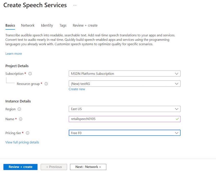 Azure Cognitive Speech Service