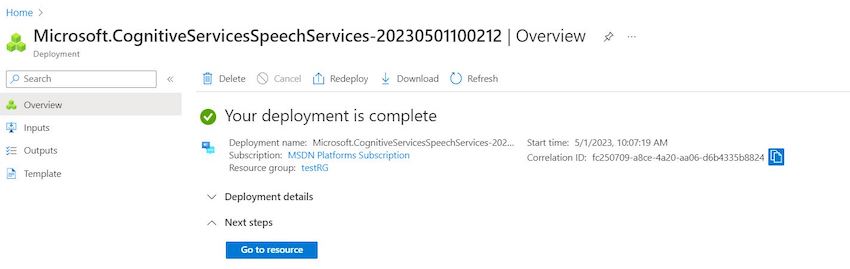 Azure Cognitive Speech Service