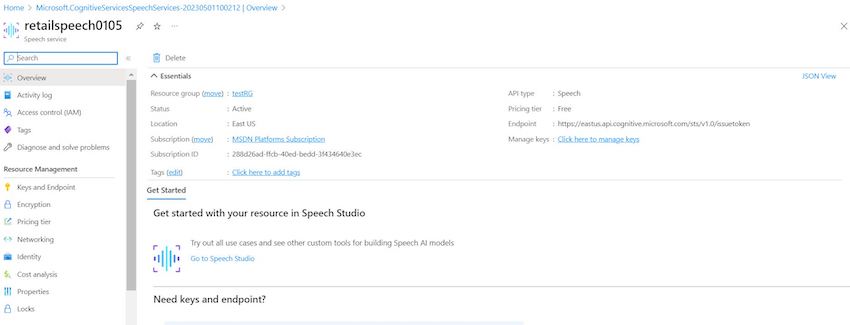 Azure Cognitive Speech Service