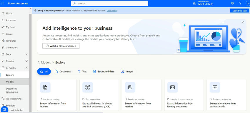 Azure using AI Builder