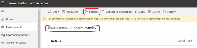 Power platform admin center