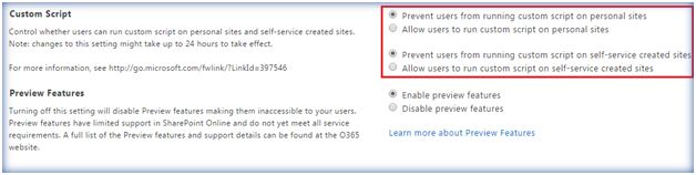 Enable Custom Script Based Missing Features In SharePoint Online