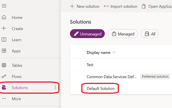 Select Solutions- Default Solution