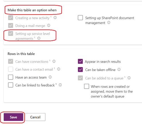 Make the table option