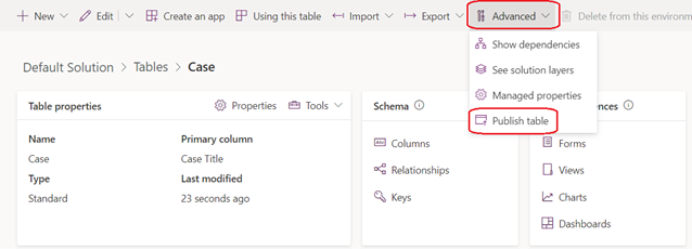 Select advanced- publish table