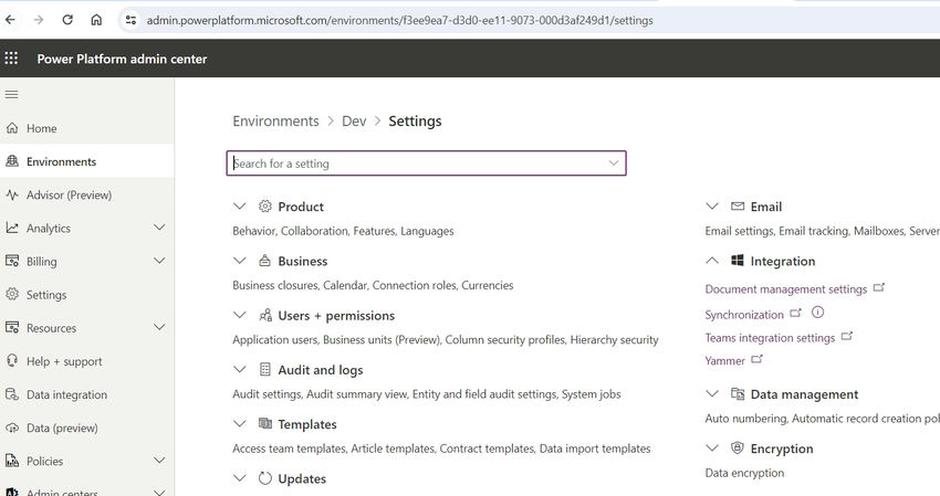 Environment Dev Settings