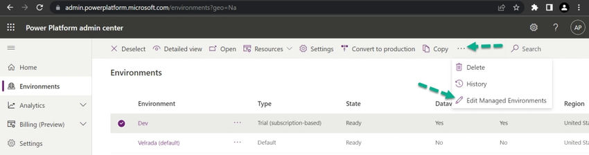 Edit Managed Environments