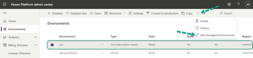 Edit Managed Environments