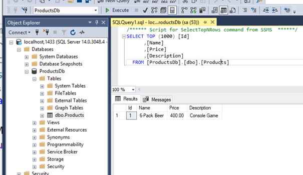 Entity Framework Core with SQL Server in Docker Container