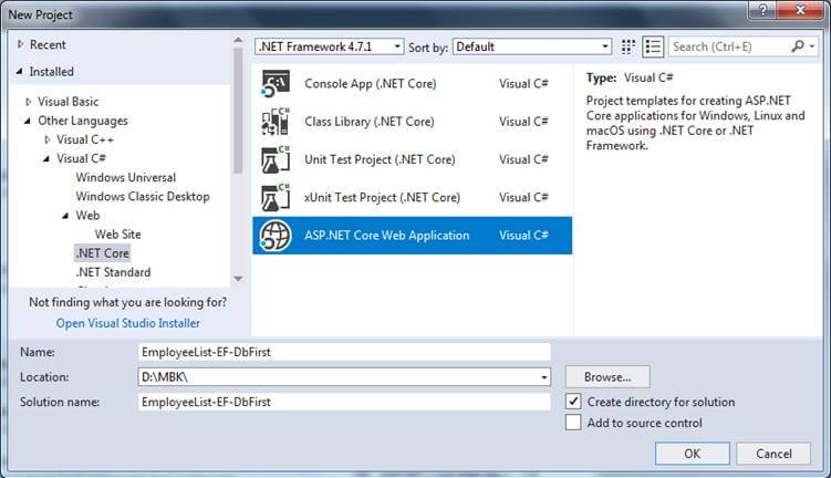 Entity Framework Database First In ASP.NET Core