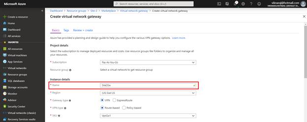 Establishing VPN Gateway Connection Between VNet To VNet