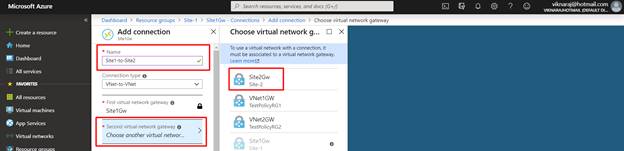 Establishing VPN Gateway Connection Between VNet To VNet