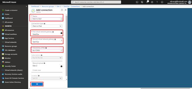 Establishing VPN Gateway Connection Between VNet To VNet