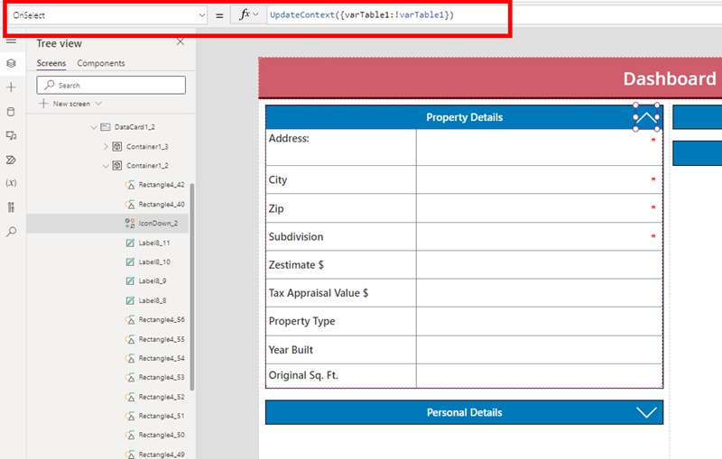 Expandable and Collapsible Tables in PowerApps
