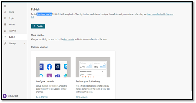 Publish to activate your bot