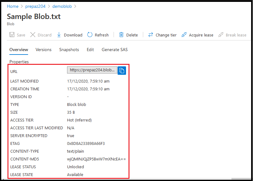Blob dashboard overview