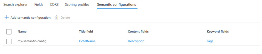 Semantic Configuration tab within Search Explorer