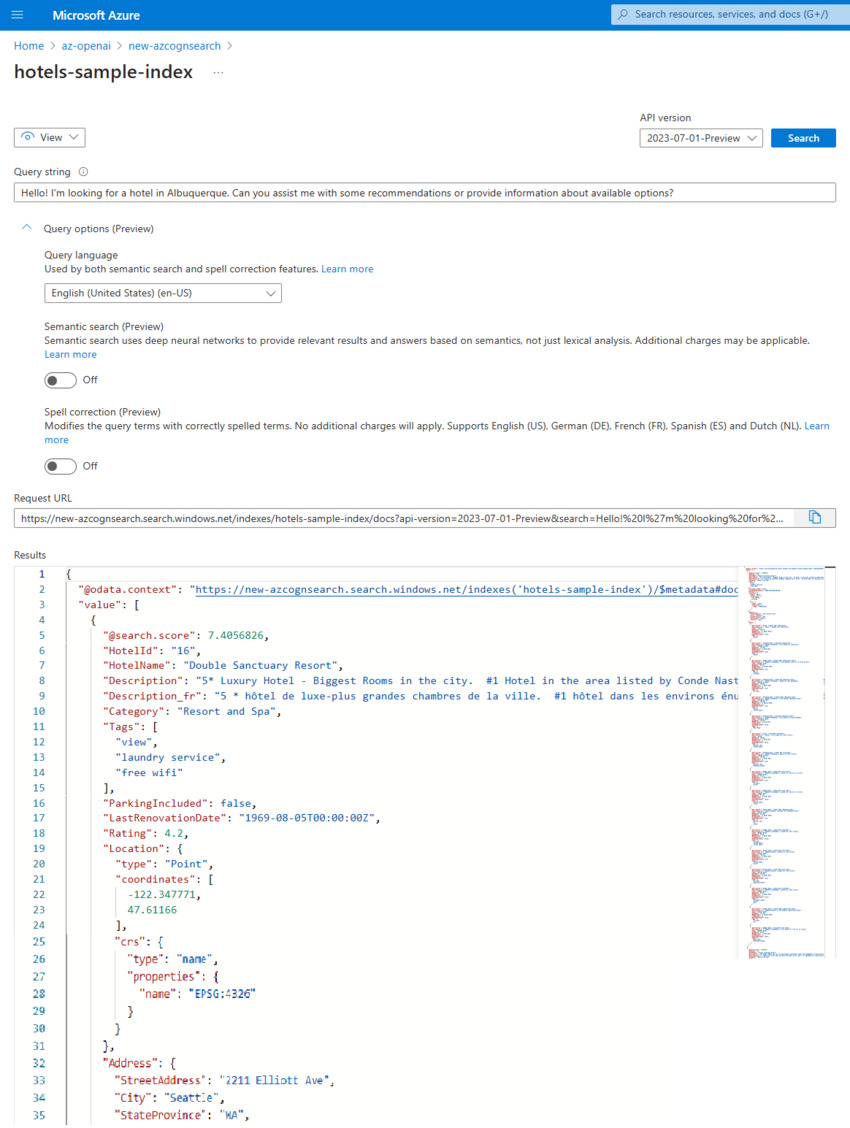 Search Explorer results wihout Semantic Search. Double Sanctuary got 7.40 as search score