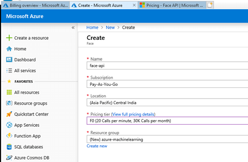 Face API Cognitive Service - Face API On Azure Portal