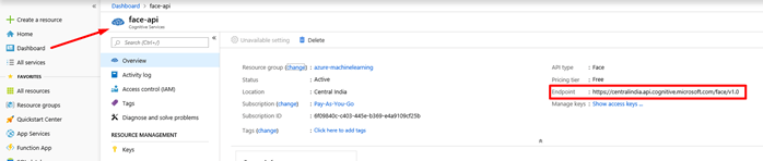 Face API Cognitive Service - Face API On Azure Portal