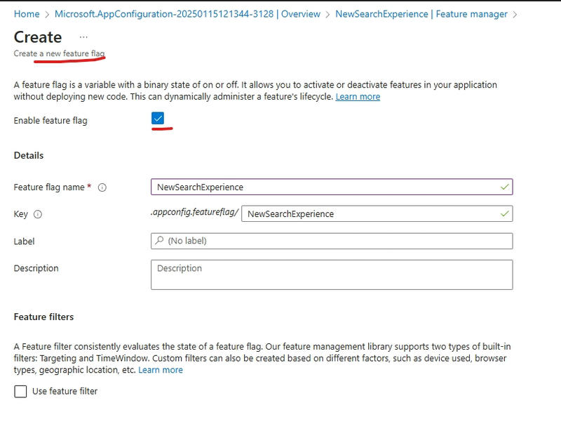 Feature flag creation dialog
