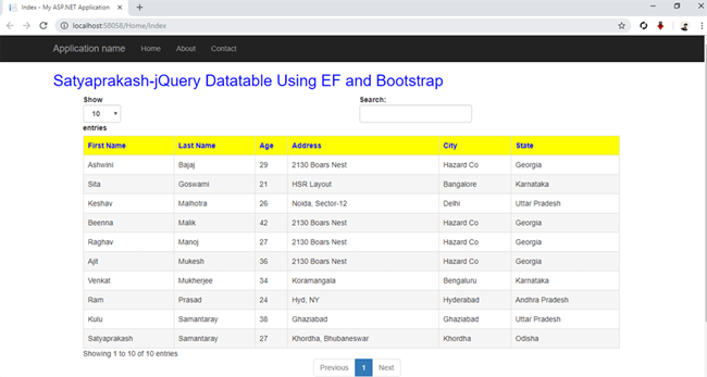 Retrieve Records In jQuery Datatable Using Entity Framework And Bootstrap