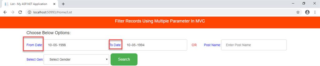 Filter Records By Passing Multiple Parameters In Stored Procedure Using MVC