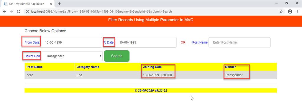 Filter Records By Passing Multiple Parameters In Stored Procedure Using MVC