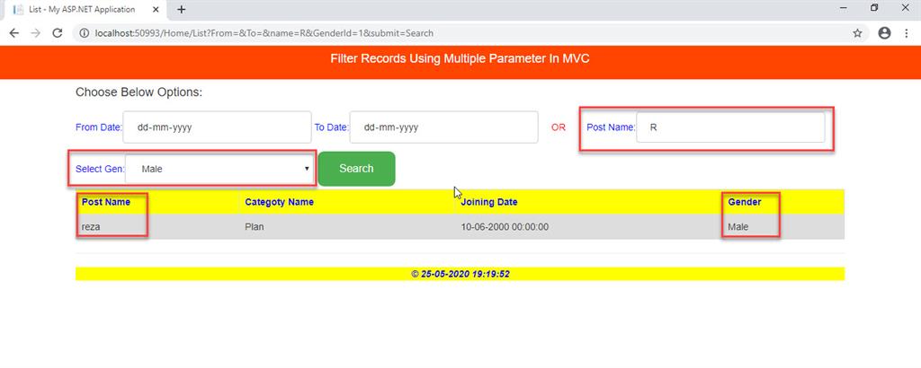 Filter Records By Passing Multiple Parameters In Stored Procedure Using MVC