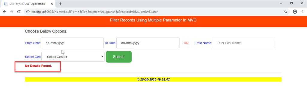 Filter Records By Passing Multiple Parameters In Stored Procedure Using MVC