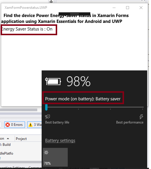 Find The Device Power Energy-Saver Status In Xamarin Forms Application Using Xamarin Essentials For Android And UWP