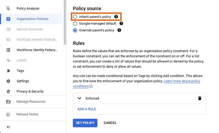 Change the policy to Not Enforced