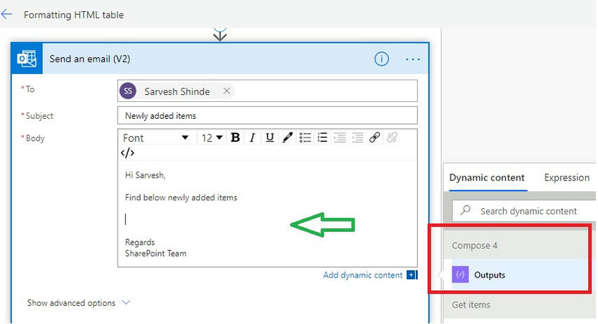 Formatting HTML Table In FLOW - Before Sending Email