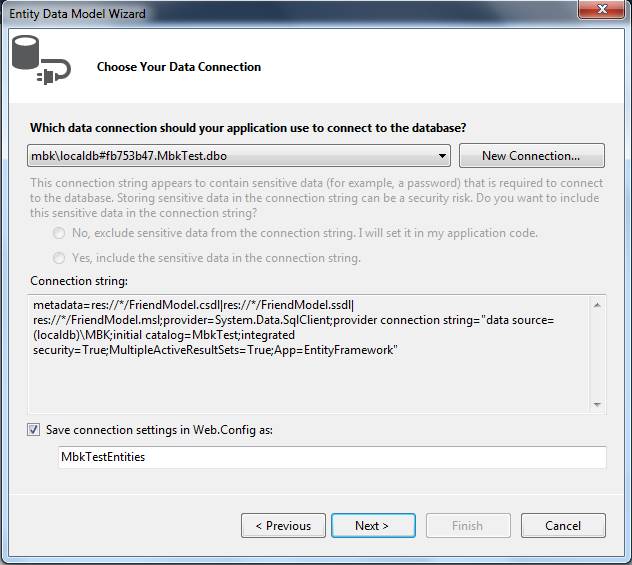 Entity data model wizard