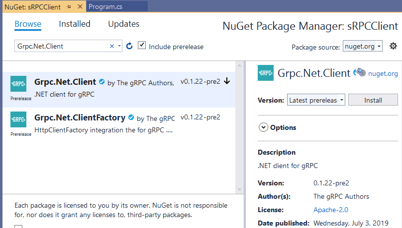gRPC Client And Server Using ASP.NET Core