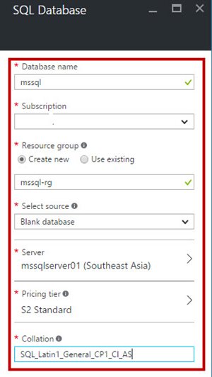 SQL Database options