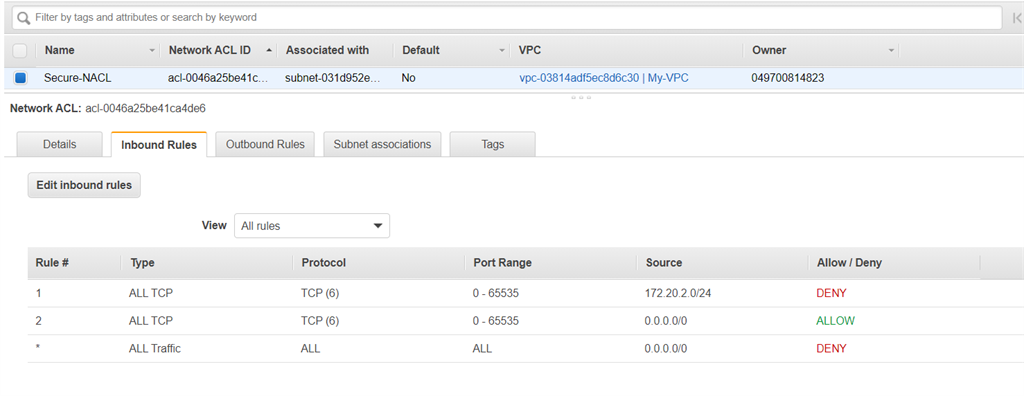 Peering Connection, NACL