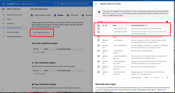cloud console scopes