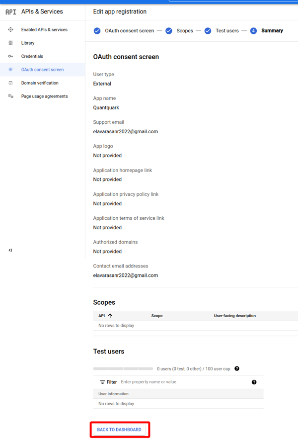 0Auth consent screen