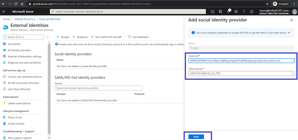 Google Federation As An Identity Provider For B2B Application
